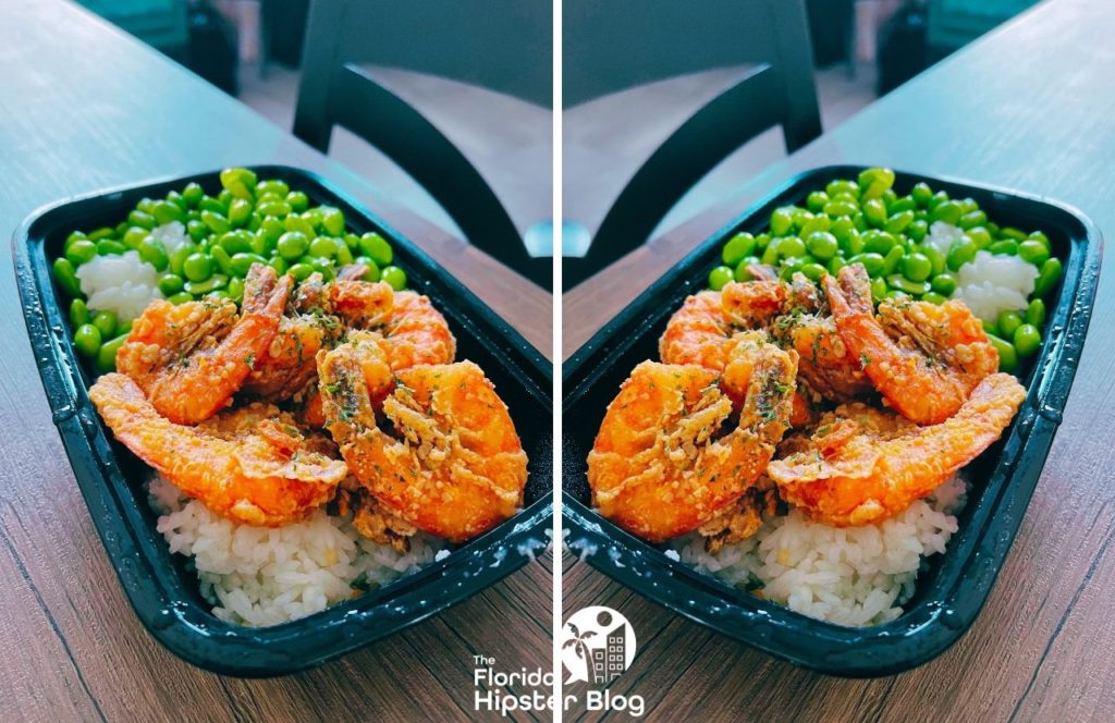 Poke Hana Restaurant in Orlando fried shrimp with edamame peas and white rice. Keep reading to discover the best places to go for lunch in Orlando. 