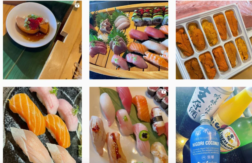 A collage of photos of the sushi offerings at Sushi Ushi in Tampa, Florida. Keep reading for more places to get the best sushi in Tampa, Florida. 