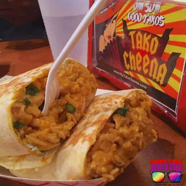 Tako Cheena Curry Burrito. Keep reading to get the best lunch in Orlando!