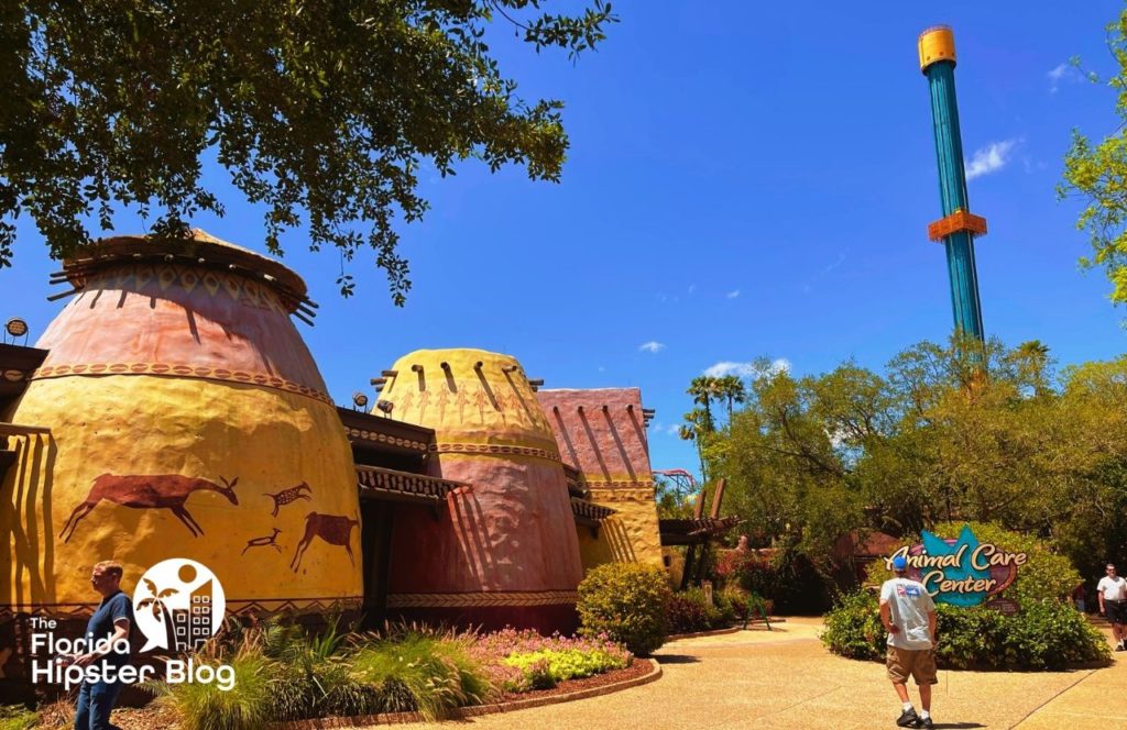 Things to do in Tampa Bay, Florida Busch Gardens Animal Care Center in front of Falcon’s Fury Drop Tower Ride
