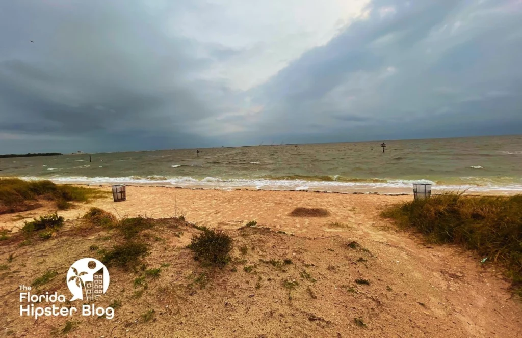 Things to do in Tampa Bay, Florida Cypress Point Beach Park on Cloudy Rainy and windy day. Keep reading to get the best places to watch sunset in Tampa.