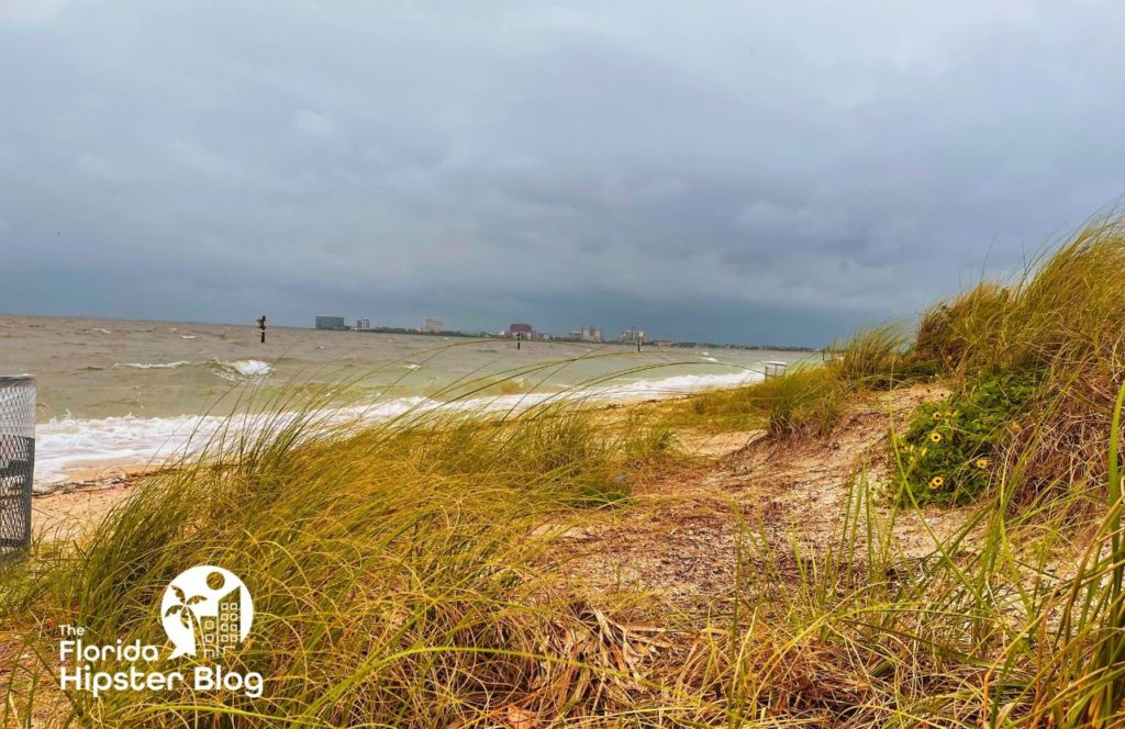 Things to do in Tampa Bay, Florida Cypress Point Beach Park on Cloudy Rainy and windy day. Keep reading to discover what to do in Tampa that is free. 