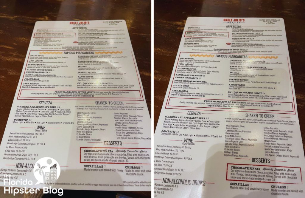 Uncle Julio's Tex Mex Restaurant in ICON Park in Orlando, Florida Menu. Keep reading to learn more on how to how to plan the best Orlando itinerary.