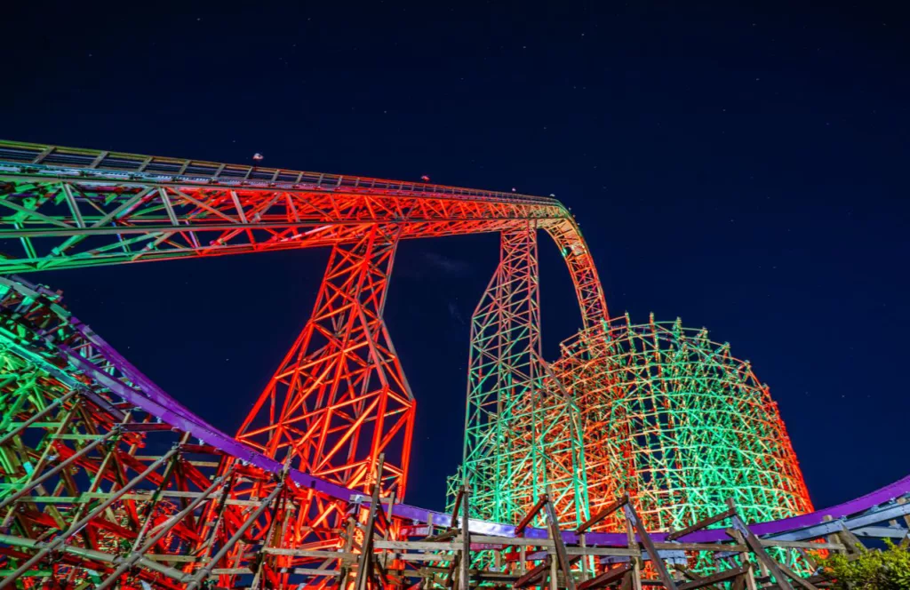 Iron Gwazi Roller Coaster during Busch Gardens Christmas Town. Keep reading to learn about the best things to do in Tampa for Christmas!