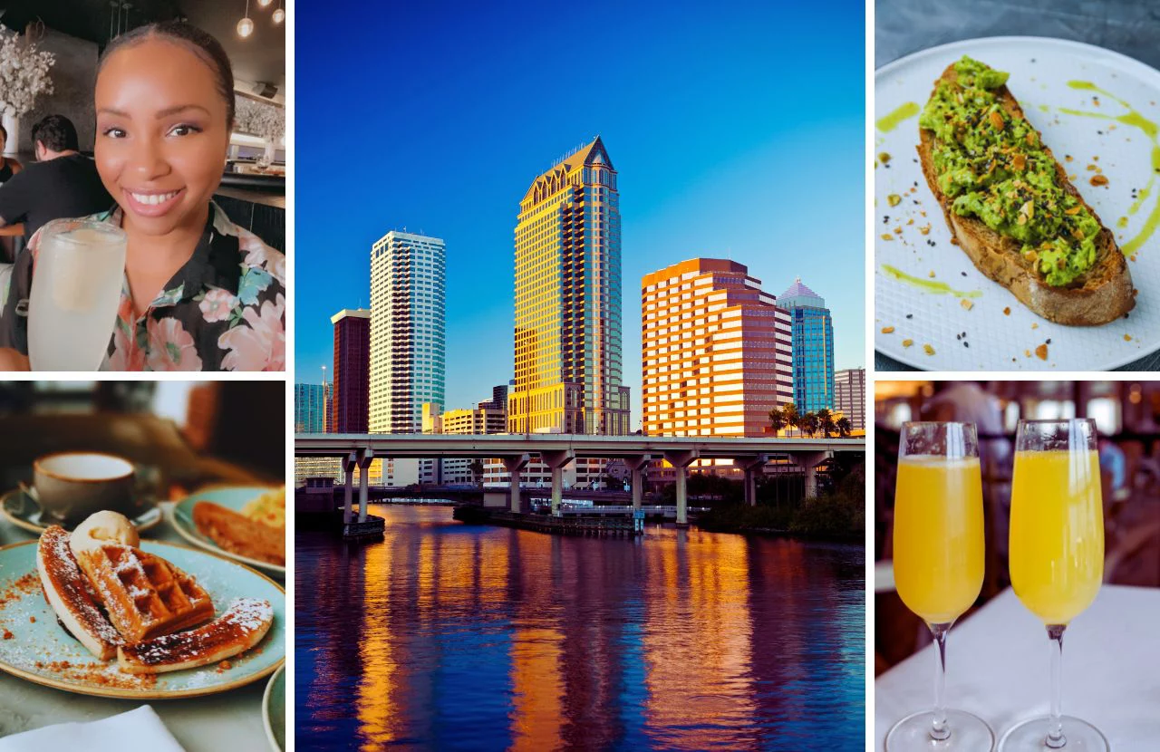 Welcome to some of the to places to get the best brunch in Tampa, Florida with NikkyJ drinking a cocktail with avocado toast and waffles.