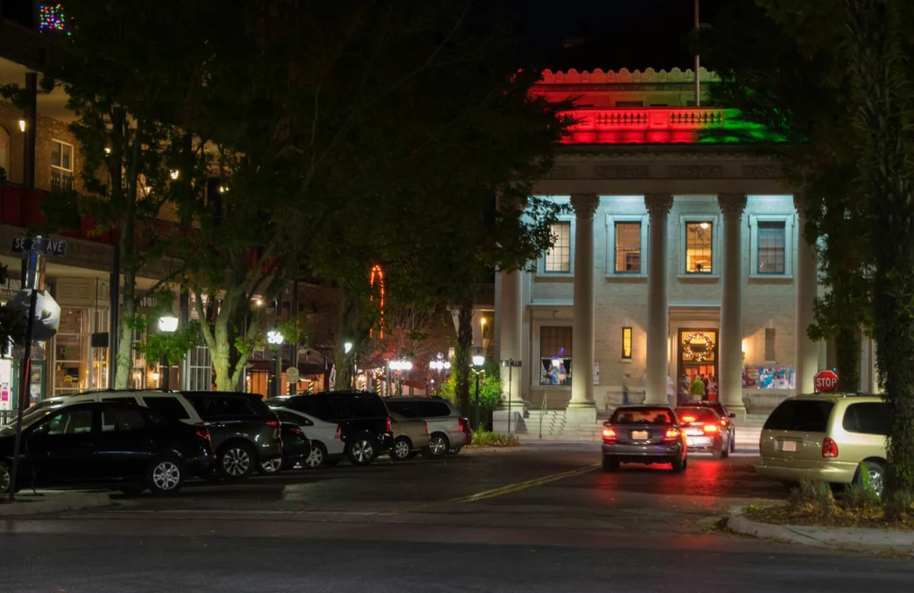 Hippodrome Theater during the holidays. Keep reading to get the best days trips from The Villages, Florida.