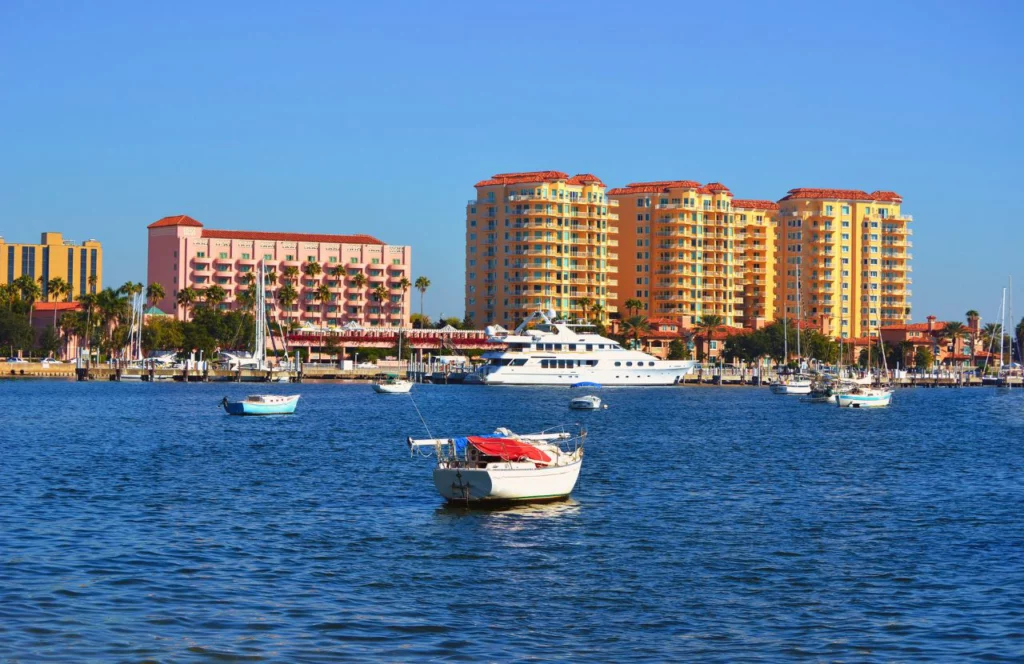 Downtown St Petersburg Water Bay Area with Luxury Condos. One of the best free things to do in Tampa, Florida