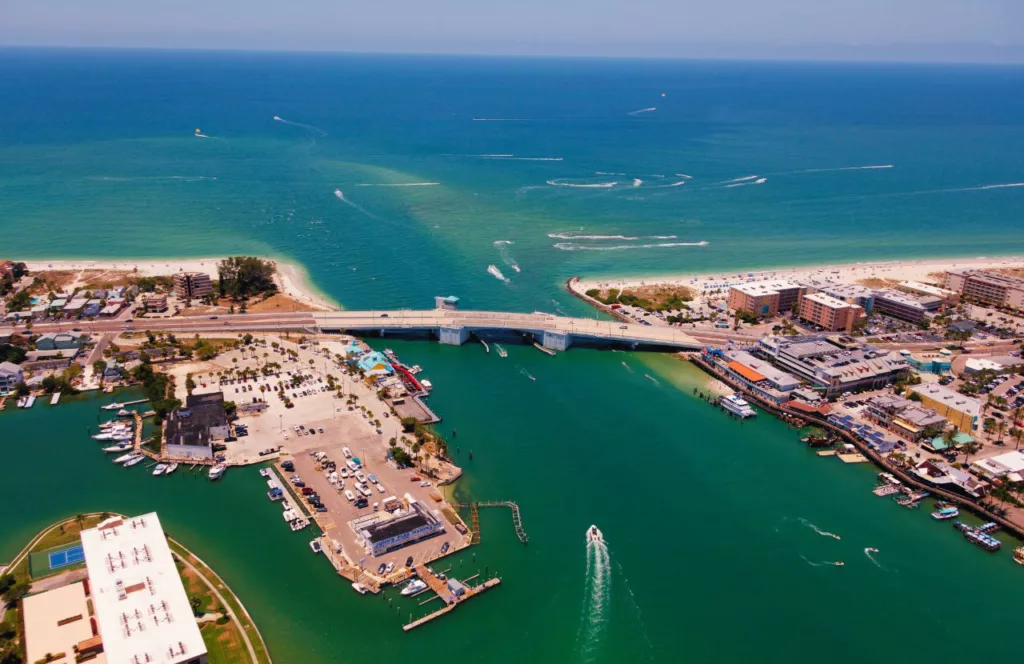 John's Pass Village Wide Shot in Treasure Island, Florida.Keep reading to learn about the best Florida beaches for a girl's trip!