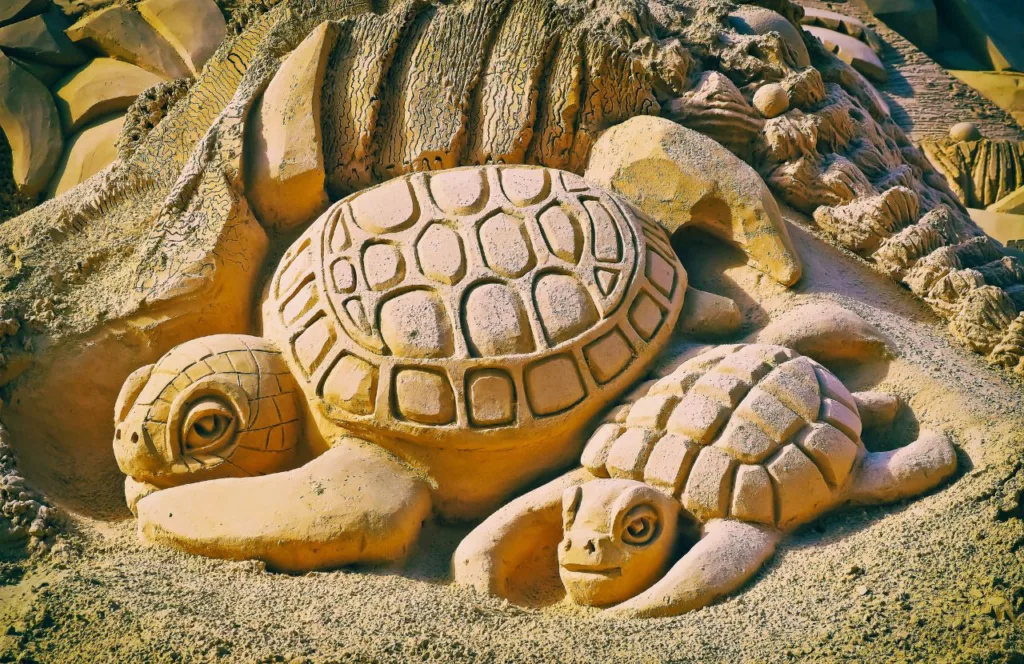 Sanding Ovations Sand Castle turtle. One of the best things to do in Treasure Island, Florida. Keep reading to get the best beaches in florida for bachelorette party.