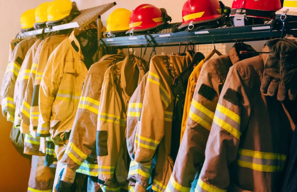 Tampa Fire Station Museum. with firefighting gear on display.  Keep reading to learn more of the best free things to do in Tampa. 