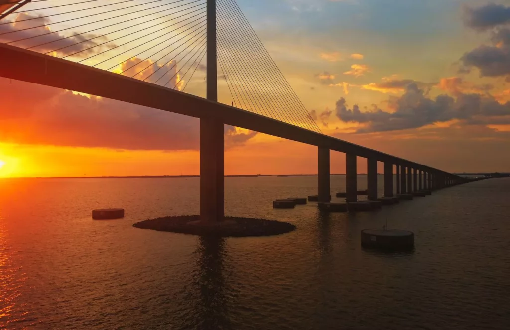 Sunshine Skyway Bridge. One of the best free things to do in St. Petersburg, Florida