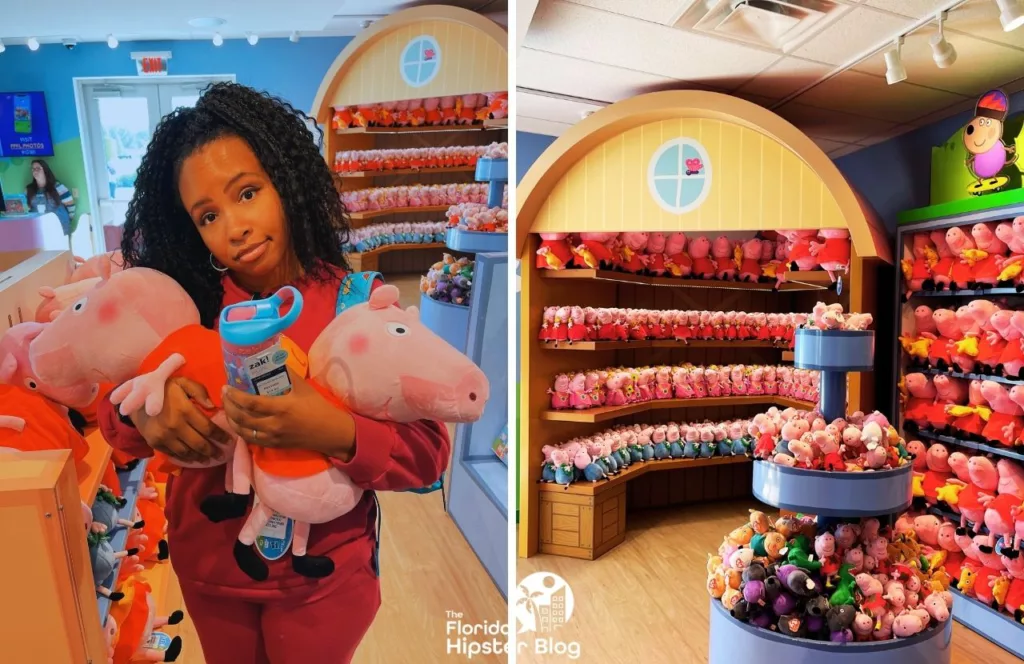 Peppa Pig Theme Park Florida NikkyJ shopping at Mr Fox Shop for Peppa Pig Merchandise. Keep reading to find out more tips on how to visit Peppa Pig Theme Park like a pro. 