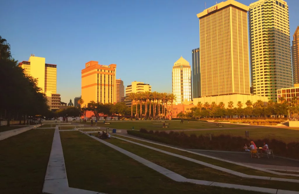 Curtis Hixon Park at Sunset. Keep reading to learn more of the best spots to watch the sunset in Tampa. 