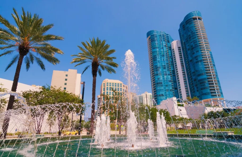 Downtown Fort Lauderdale, Florida with water feature. Keep reading to learn about the best Florida beaches for a girl's trip!