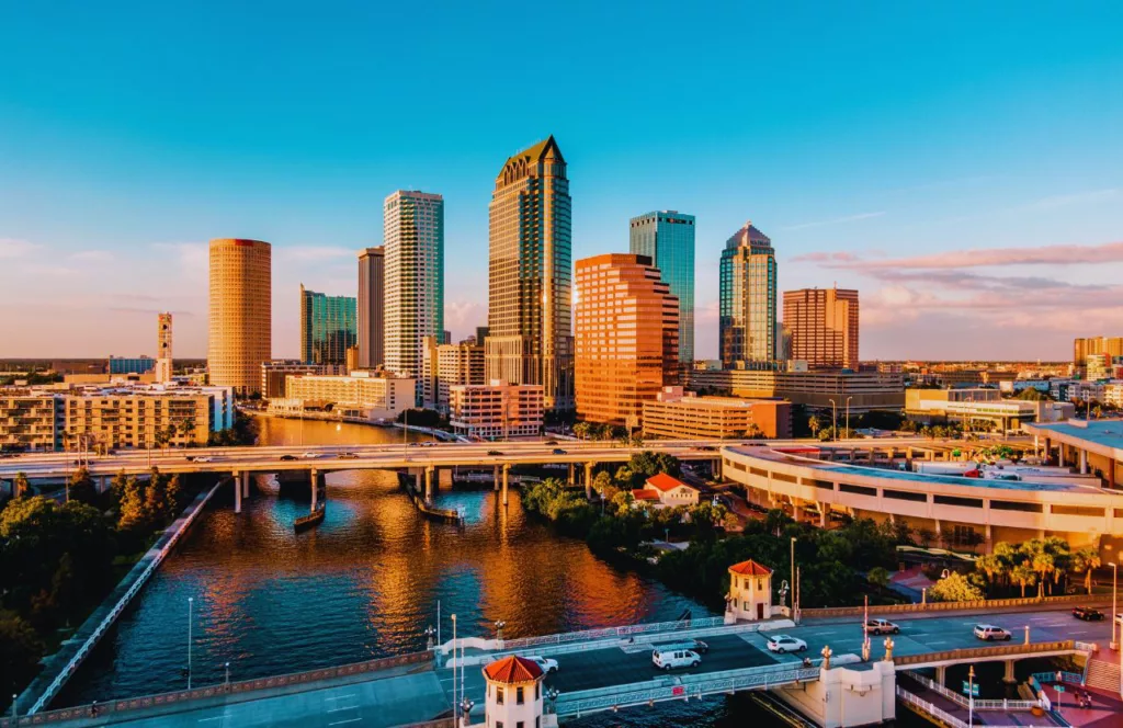 Downtown Tampa at Sunset. Keep reading to get the best west central Florida beaches.