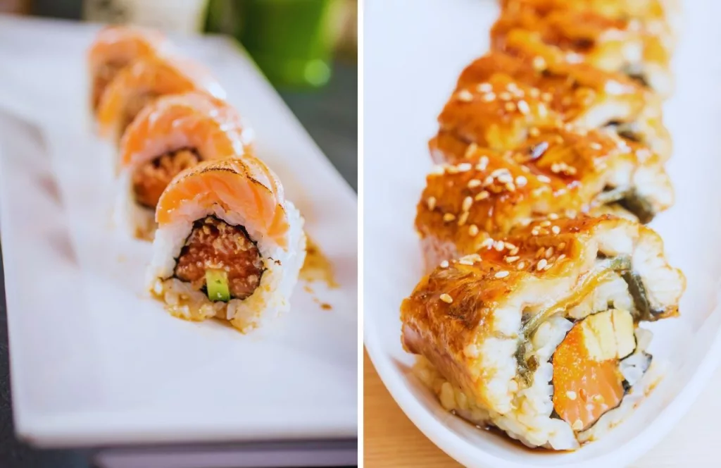 Keep reading for the best sushi in Jacksonville, Florida Sushi House salmon roll and eel roll