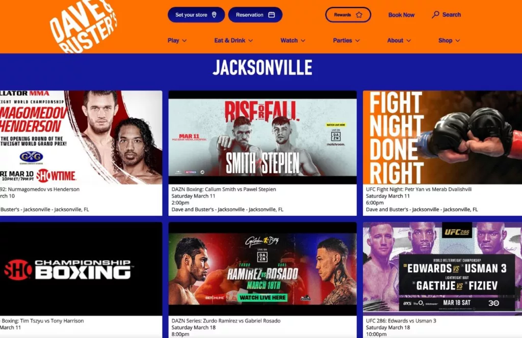 Keep reading for the full guide to Jacksonville nightlife and things to do tonight at Dave and Busters. This is a list of upcoming fight events on the home page