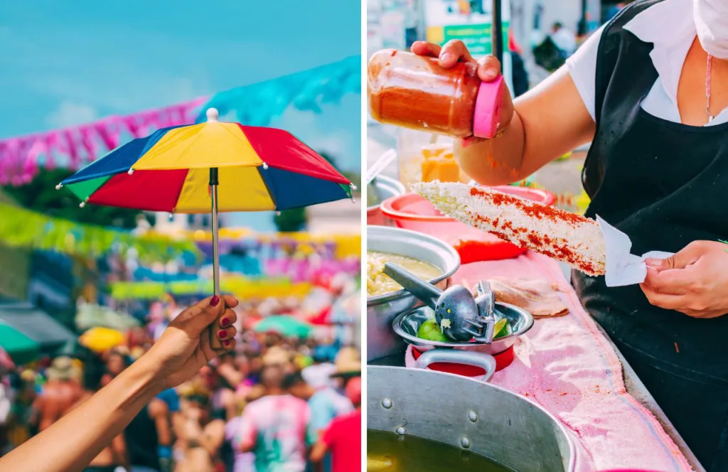 Keep reading to learn about the best Jacksonville Festivals you must visit. World of Nations Celebration with lady preparing Mexican street corn and lady with umbrella on sunny Florida day