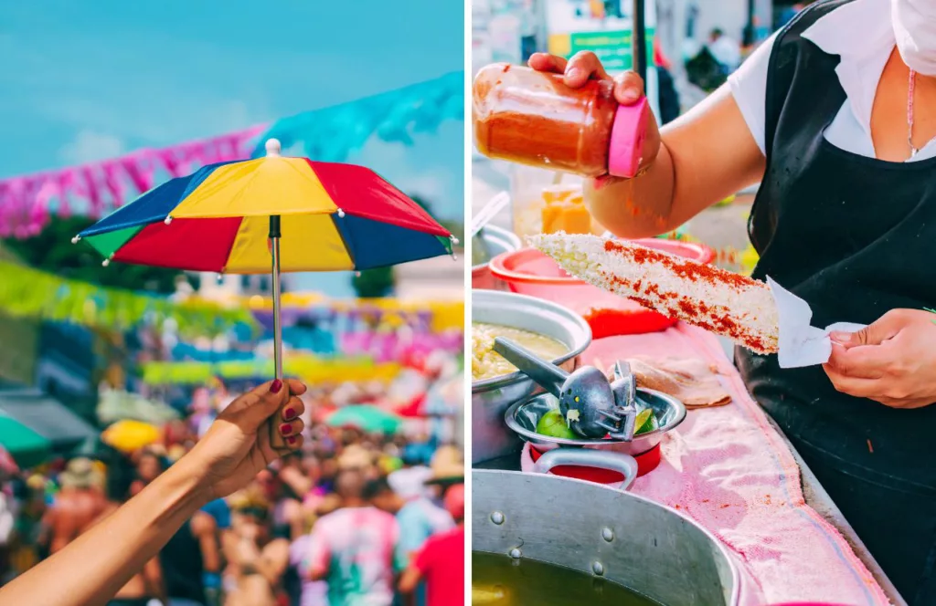 Keep reading to learn about the best Jacksonville Festivals you must visit. World of Nations Celebration with lady preparing Mexican street corn and lady with umbrella on sunny Florida day,