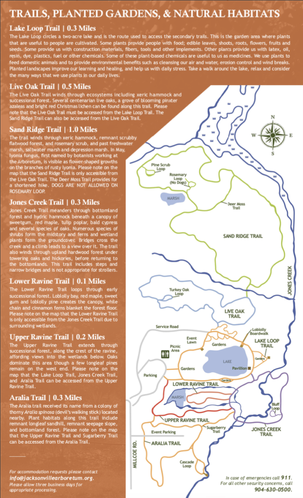 Map of Hiking Trail at Jacksonville Arboretum and Gardens. Keep reading to find out more of the best things to do in Jacksonville that are free. 