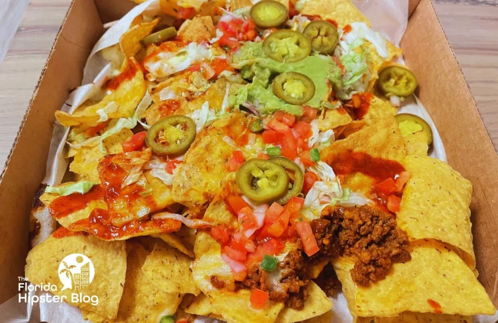 Margaritaville Resort Jacksonville Landshark Restaurant loaded nachos. Keep reading to find out all about Margaritaville Hotel Jacksonville Beach.