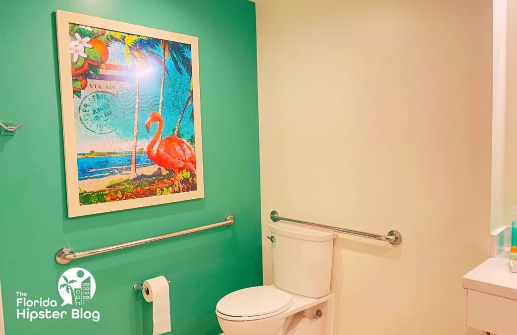 Margaritaville Resort Jacksonville suite bathroom with tropical vibes. Keep reading to discover all there is to know about Margaritaville Hotel Jacksonville Beach.