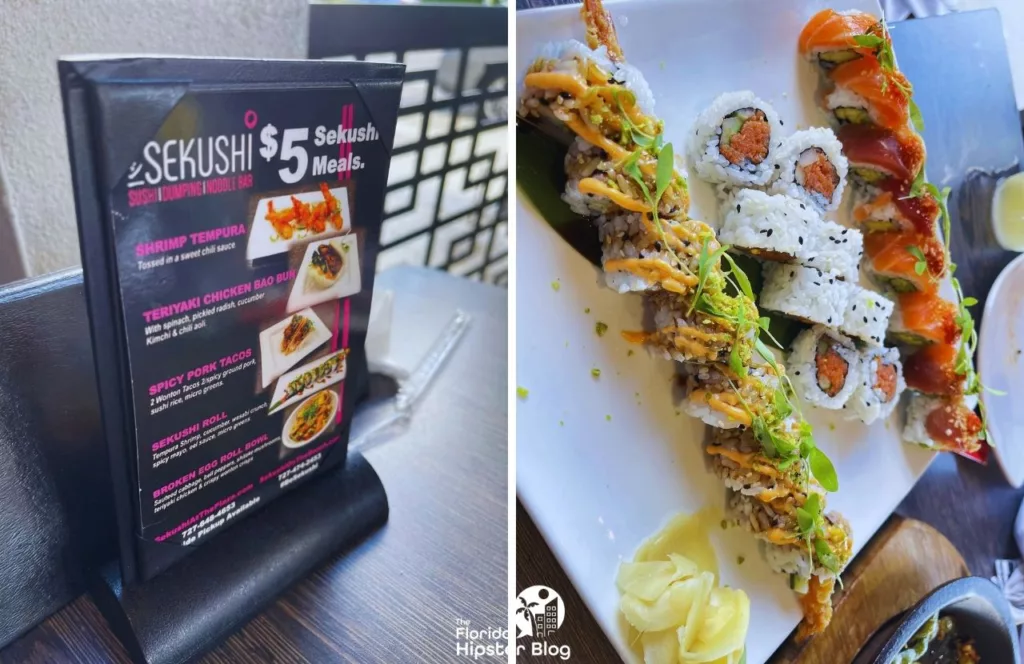 Sekushi Japanese Sushi Restaurant with spicy tuna roll, rainbow roll and fire cracker roll. Keep reading to get the best beaches in Florida for bachelorette party.