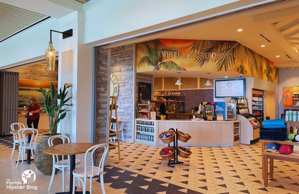 Margaritaville Beach Hotel Lobby and Joe Merchant Coffee Gift Shop with tropical décor and souvenirs, hot and ready food items and cold treats.  Keep reading to discover all there is to know about Margaritaville Hotel Jacksonville Beach.