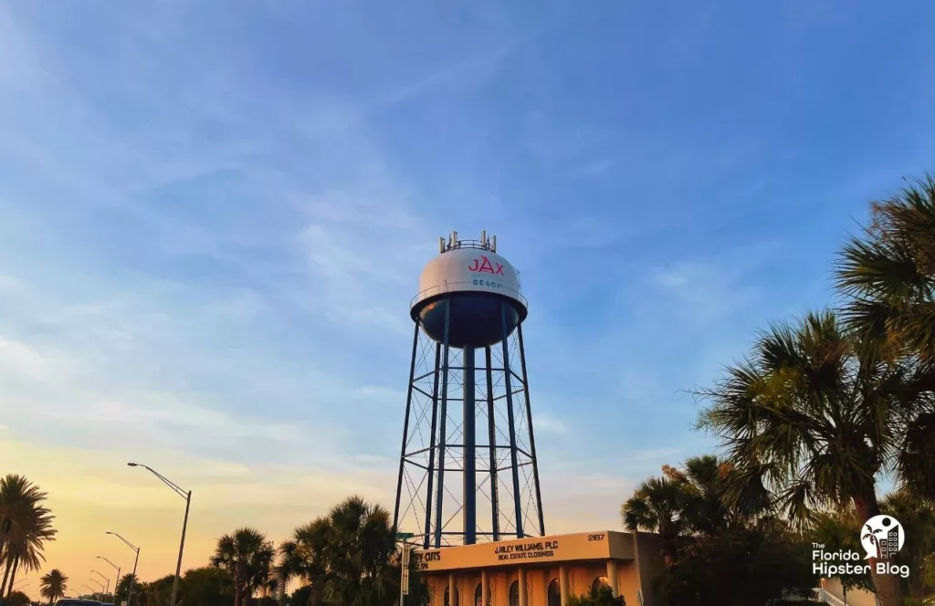 One of the best things to do in Jacksonville, Florida. Water tower at the beach during sunset. Keep reading for the full guide to nightlife in Jacksonville, Florida. 