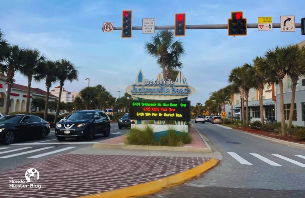 One of the best free things to do in Jacksonville, Florida. Welcome to Jacksonville Beach sign. Keep reading to find out more of the best things to do in Jacksonville that are free. 