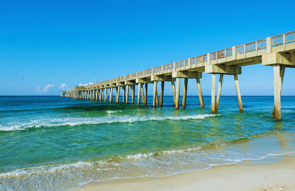 Panama City Beach, Florida Russell Fields Pier.  Keep reading to get the best beaches in florida for bachelorette party.