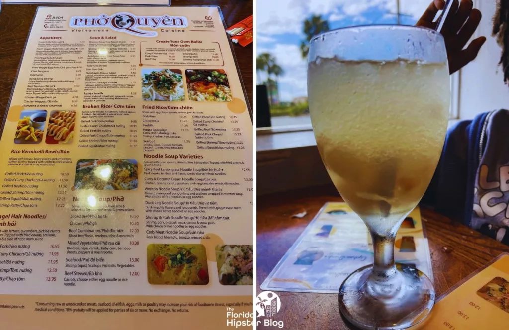 Pho Queyen Vietnamese Restaurant Menu and lychee drink. One of the best places to eat in Tampa. Keep reading to get the best lunch in Tampa, Florida recommendations.