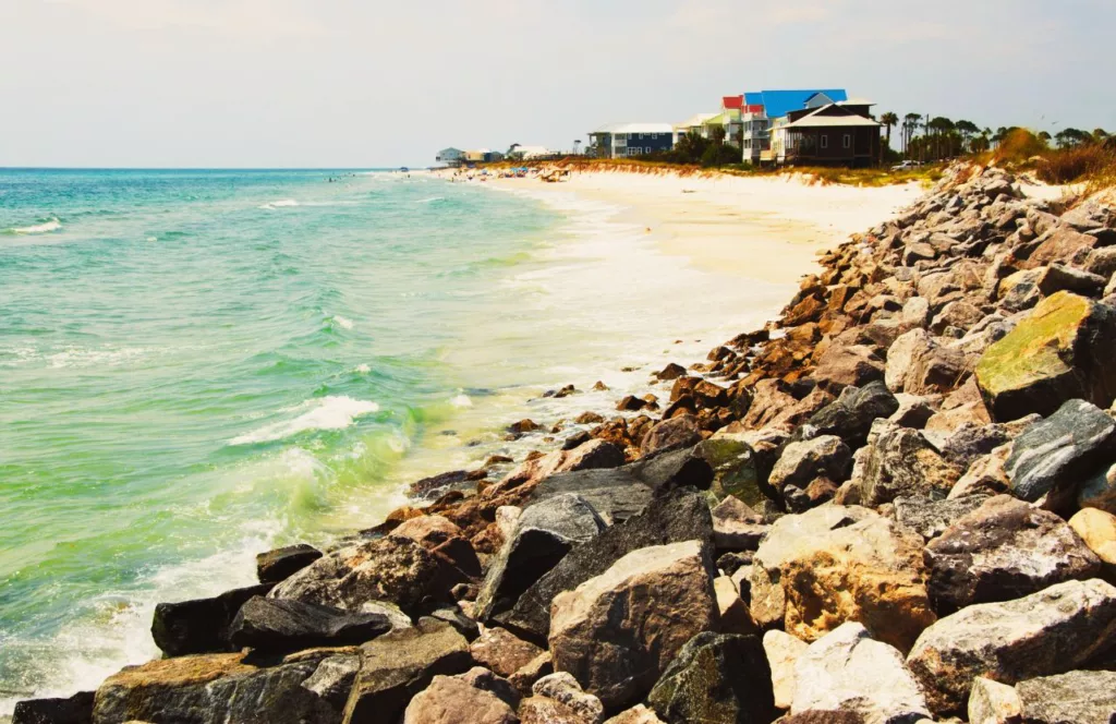 Port Saint Joe Gulf of Mexico shoreline with beach houses. Keep reading to get the best things to do in the Florida Panhandle.