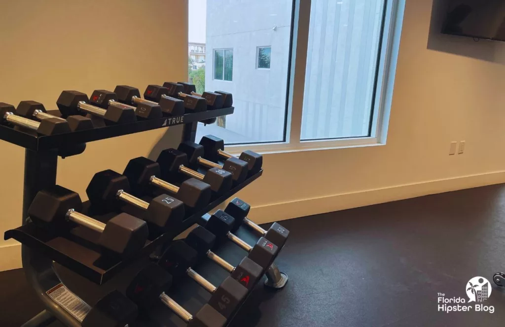 The Avalon Hotel in Clearwater gym with free weight area. Keep reading to find out more about the Clearwater Beach hotels.