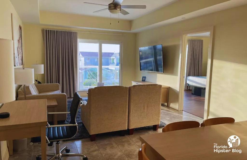 The Avalon Hotel in Clearwater showcasing the living room with view. Keep reading to find out more about the Clearwater Beach hotels.