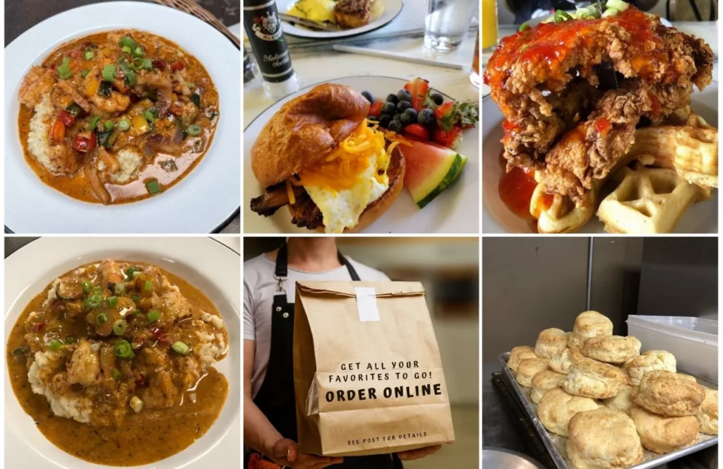 The Rooster Instagram Page with photos of food dishes and their order online bag. Keep reading to find out more about breakfast in Naples.