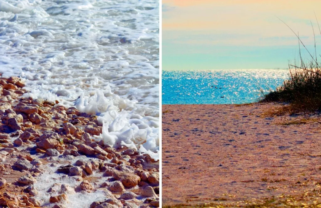 Water splashing on rocks at Honeymoon Island State Park. Keep reading to discover which west central Florida beaches are the best. 