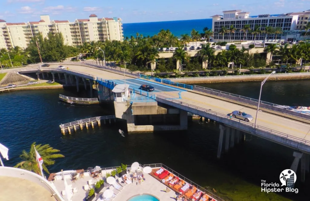 West Palm Beach, Florida bridge over the bay leading to the beach of the Atlantic Ocean. Keep reading to get the best beaches in florida for bachelorette party.