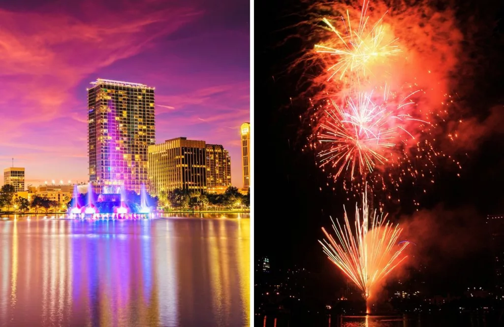 Lake Eola Fireworks in Orlando. One of the best things to do in Florida for the 4th of July and Independence Day