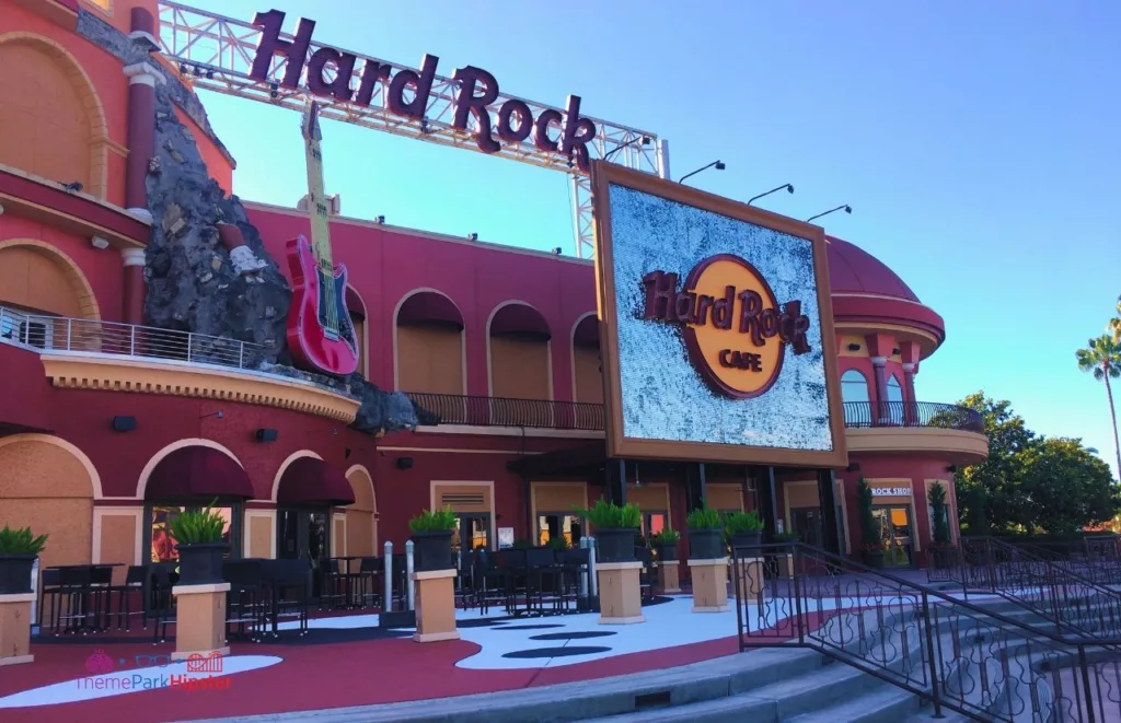 Universal Orlando Resort Hard Rock Cafe Entrance in Citywalk. Keep reading to discover all you need to know about the best places to celebrate birthday in Orlando.
