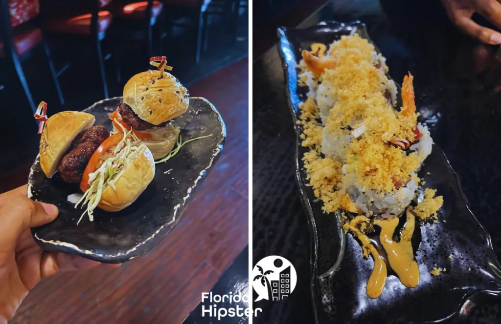 Shrimp Tempura roll and Wagyu Beef Slider at Dragonfly Sushi. Keep reading to discover the best restaurants in Gainesville. 