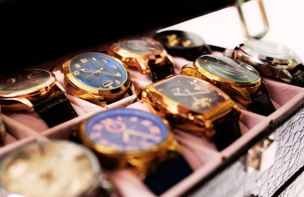 Leather container with watches. One of the best watch travel cases and boxes.