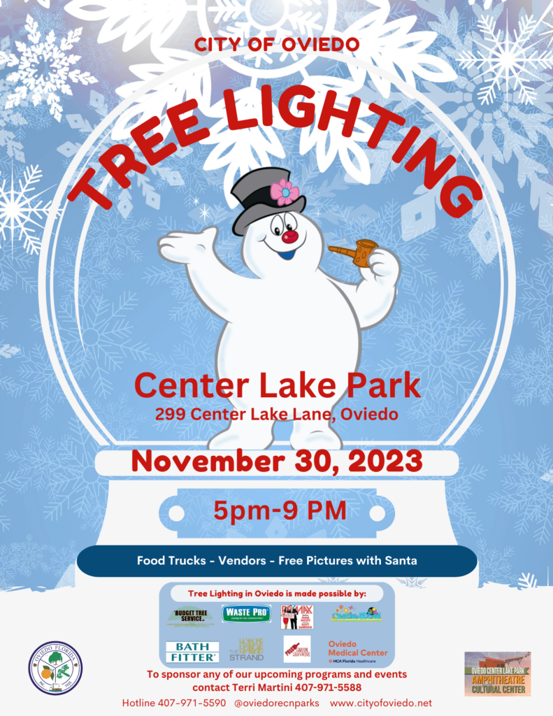 City of Oviedo Tree Lighting. One of the best things to do in Orlando for Christmas. Keep reading to discover more events in Orlando for Christmas.