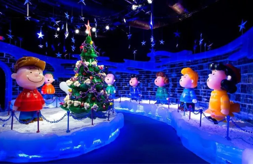 ICE Featuring Charlie Brown in Gaylord Palms in Kissimmee, Florida. Keep reading to find out more things to do for Christmas in Florida. 