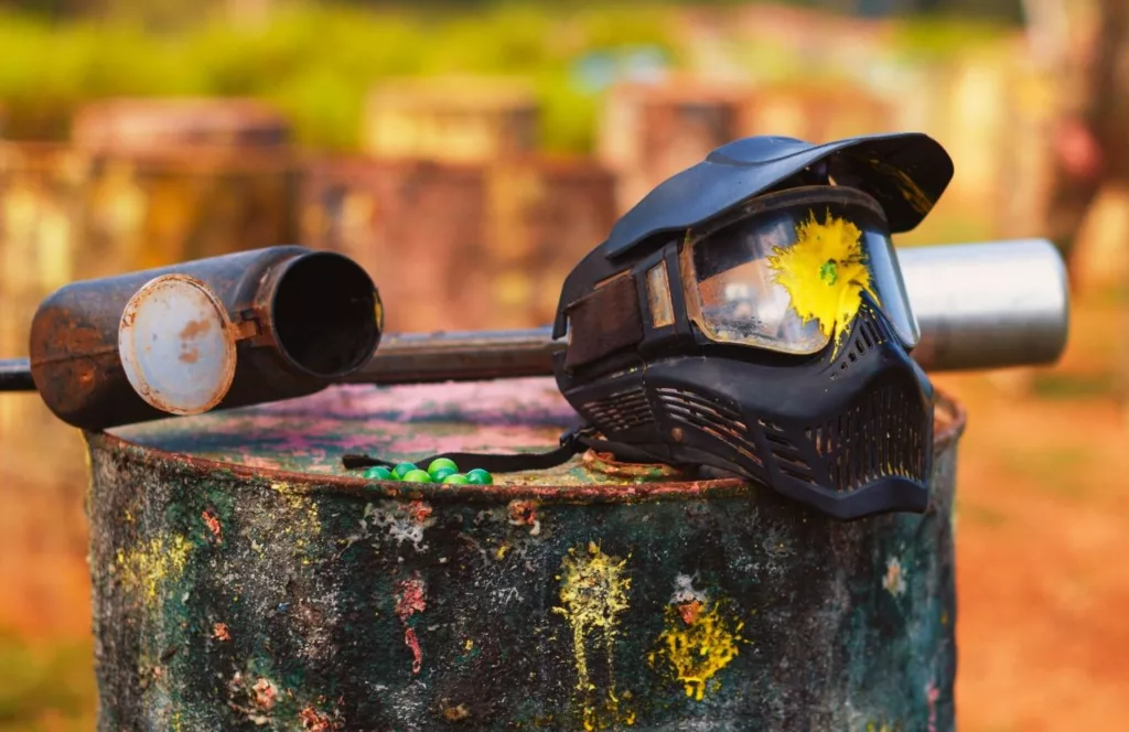 Battleground Orlando with helmet. One of the Best Paintball Fields in Orlando, Florida. Keep reading to find out more about Orlando paintball fields.