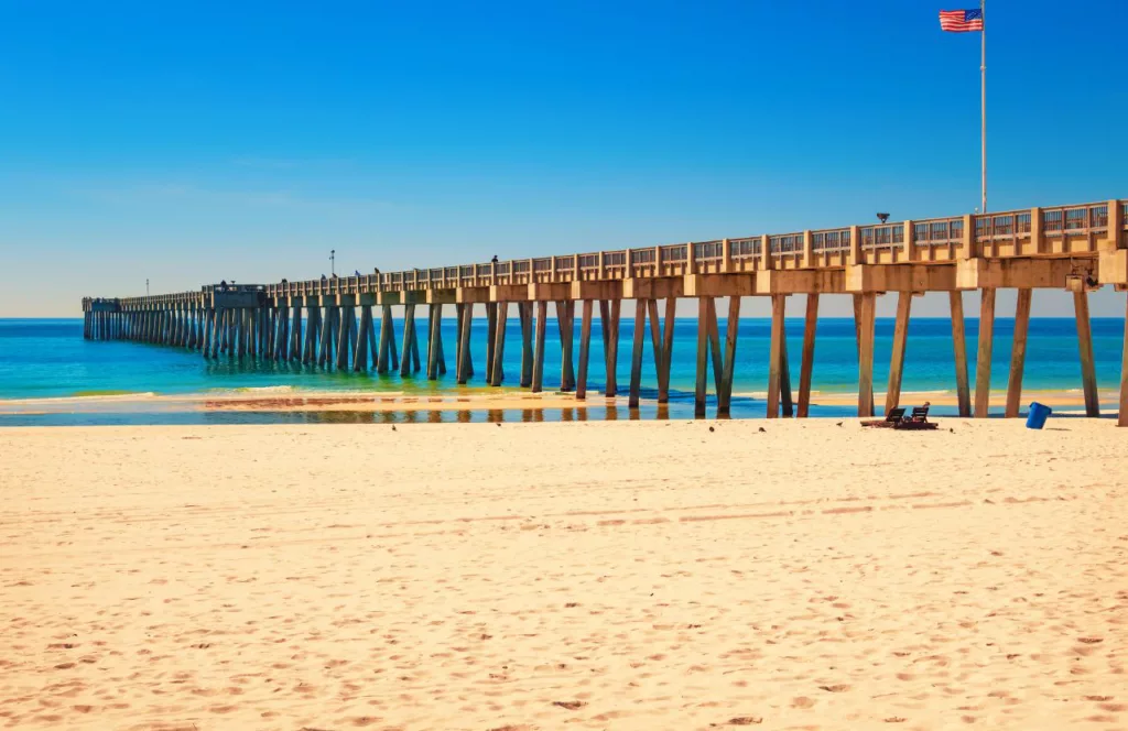 City Pier on a sunny day in Panama City Beach. Keep reading to get the Full Guide to Snorkeling in Panama City Beach, Florida.