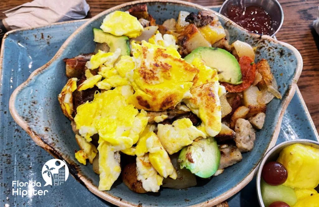 Egg Scramble Sausage Potato Hash Skillet at First Watch Breakfast and Brunch Restaurant in Orlando, Florida. Keep reading to find out the best places for breakfast on International Drive in Orlando, Florida. 