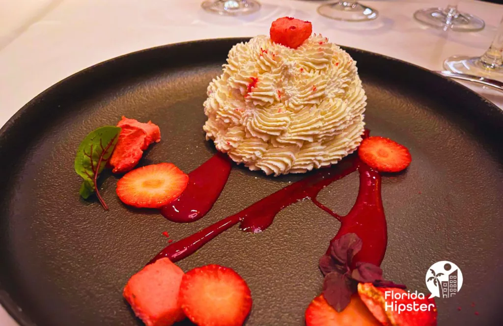 Strawberry Shortcake in Epicurious Progressive Dining Experience at Bonnet Creek Signia Resort and Waldorf Astoria Resort. CRISPY FROZEN PAVLOVA.