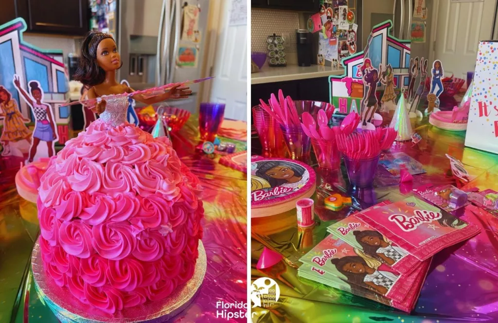 Barbie themed birthday party with cake from Publix. One of the Best Things to Do in Orlando, Florida for a birthday party.
