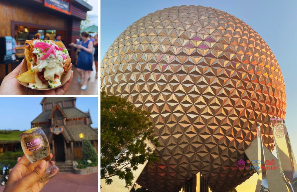 Epcot International Food and Wine Festival with EPCOT Spaceship Earth and food and drinks from the EPCOT event. Keep reading to learn more about the best Florida festivals in August. 